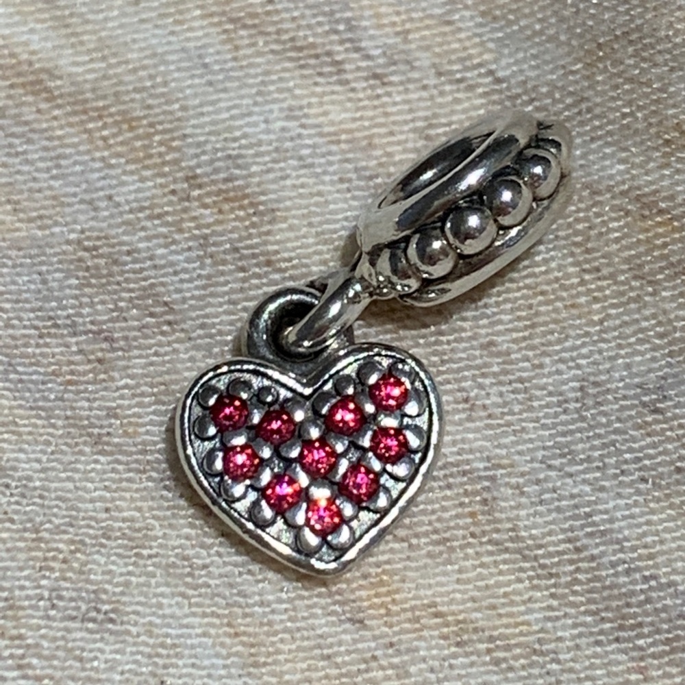 Pandora Sterling Silver & Red CZ Heart Dangle
